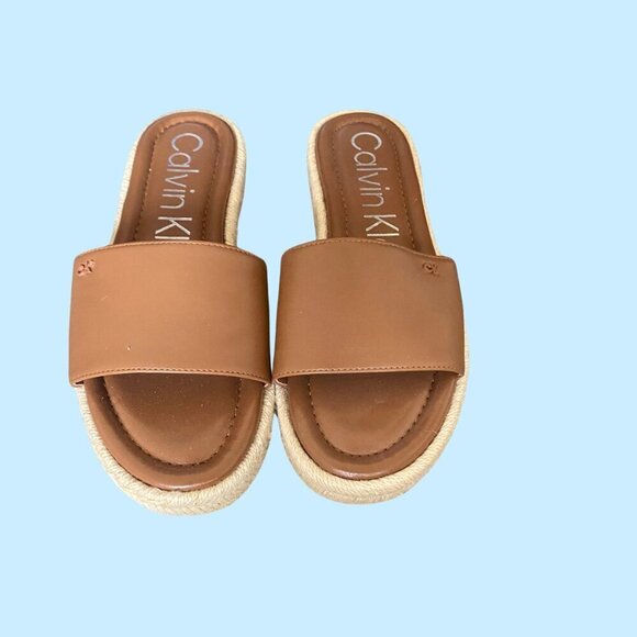 ☀️ Calvin Klein Tan Espadrille Slide Sandals | Size 8.5M | Casual Chic - Picture 3 of 11